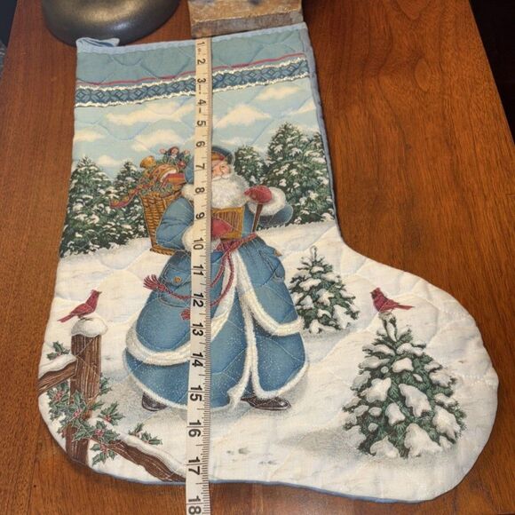 Christmas Stocking Blue With Santa And Toy Sack - Picture 7 of 9